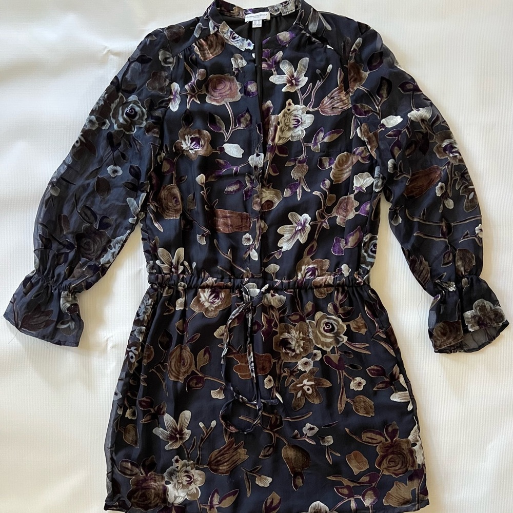 Carolina Belle Dark Blue Long Sleeve Dress with Floral Details